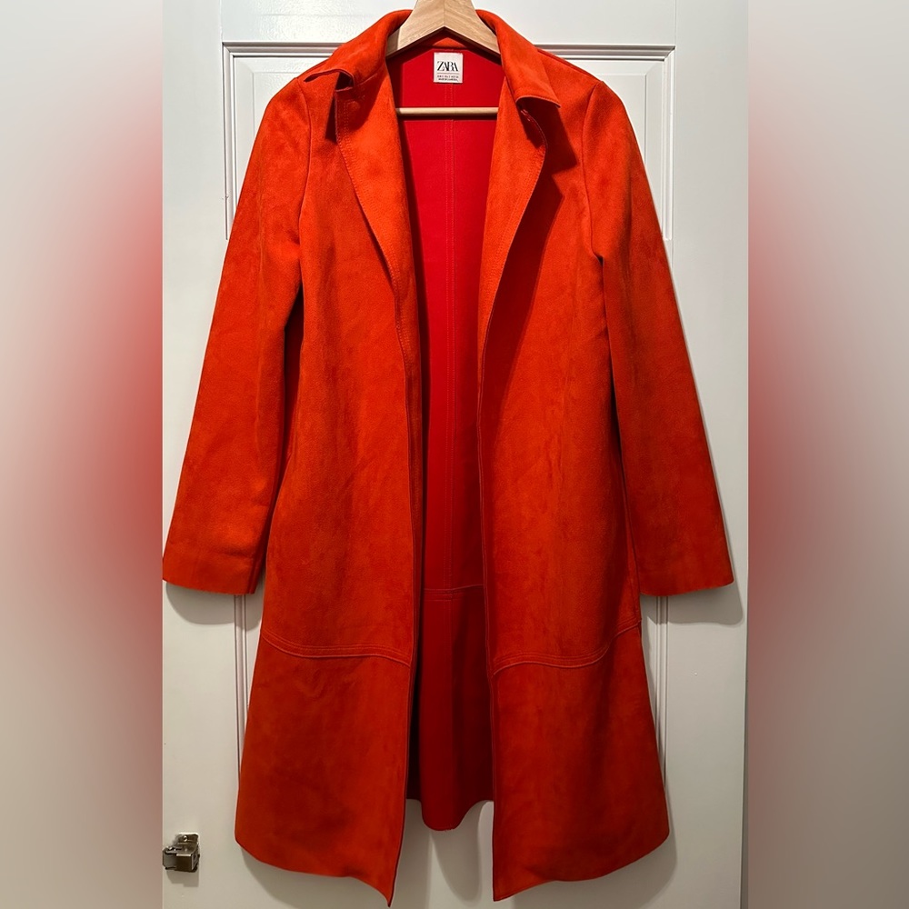 Zara Faux suede red/orange duster coat
